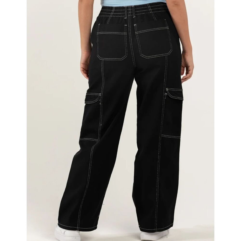 New NWT RSQ Black Women's Smock Waist Loose Cargo Stitched pants XL - Picture 3 of 10